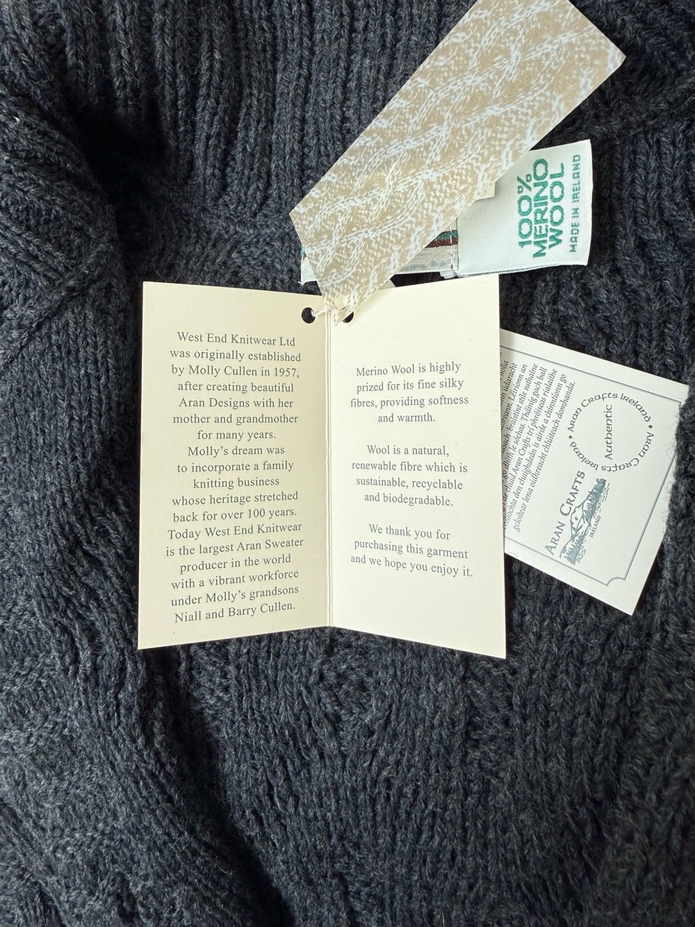 Aran Crafts Ireland 100% Meriono Wool Charcoal Flared cable knit coat - Size: S - Picture 11 of 11